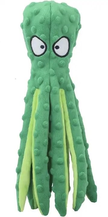 Wishstore Squeaky Octopus Dog Toys - No Stuffing Crinkle Plush Dog Toy - Pack Of 2 (Blue And Green)