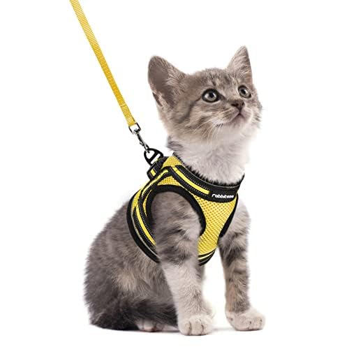 Rabbitgoo Cat Harness And Leash Set For Walking Escape Proof, Adjustable Soft Kittens Vest With Reflective Strip For Cats, Comfortable Outdoor Vest, Bright Yellow, S