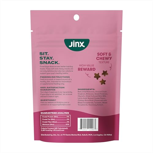 Jinx Beef & Banana Training Treats for Dogs and Puppies, Low-Calorie, All Natural, Slow-Smoked Real Beef, No Fillers 4oz, 6 Pack