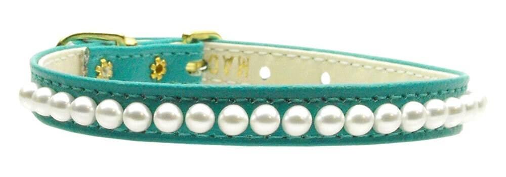 Dog, Puppy & Pet Collar, 3/8&quot; Wide Pearl (Turquoise, Size 10)