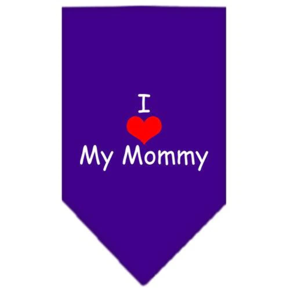 Pet and Dog Bandana Screen Printed, &quot;I Love My Mommy&quot; Purple Small