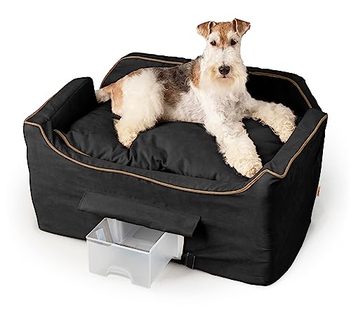 Snoozer Dog Car Seat With Storage Tray: Lookout Ii Dog Booster Car Seat Medium Sized Dog, Pet Car Seat To Help Car Sickness For Dogs, Included Harness Strap, Black Removable Washable Cover