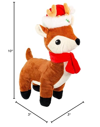 Giftable World Holiday Plush Pet Toy Fun For Christmas Designs With Squeaker Dog Chew Toy (10'' Reindeer W/Hat & Squeaker)