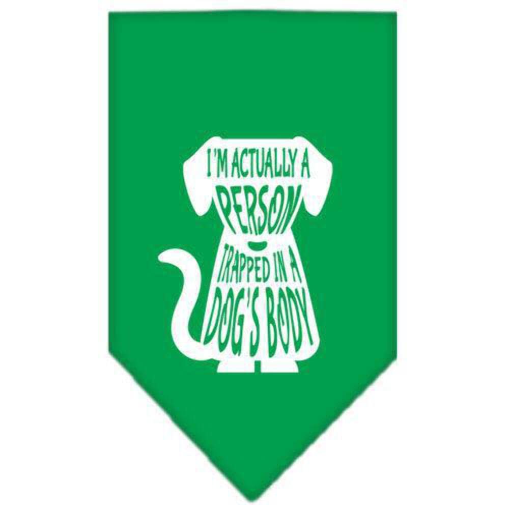 Pet and Dog Bandana Screen Printed, Trapped in A Dog's Body Emerald Green Large