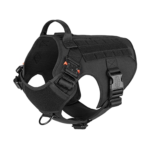 Icefang Tactical Dog Harness,X-Large Size, 2X Metal Buckle,Working Dog Molle Vest With Handle,No Pulling Front Leash Clip,Hook A