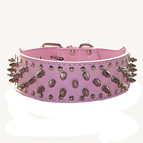 Serijoars Spiked Studded Dog Collar, Pu Leather Dog Collar, Adjustable Pet Collars For Medium Or Large Breed Pet (L, Pink)