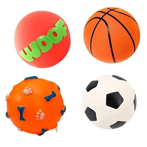 Psk Pet Mart Natural Rubber Vinyl Light Weight Squeaky Ball Combo Toy For Small Puppy/Dogs (Basket + Woof + Bone Print + Foot Ba
