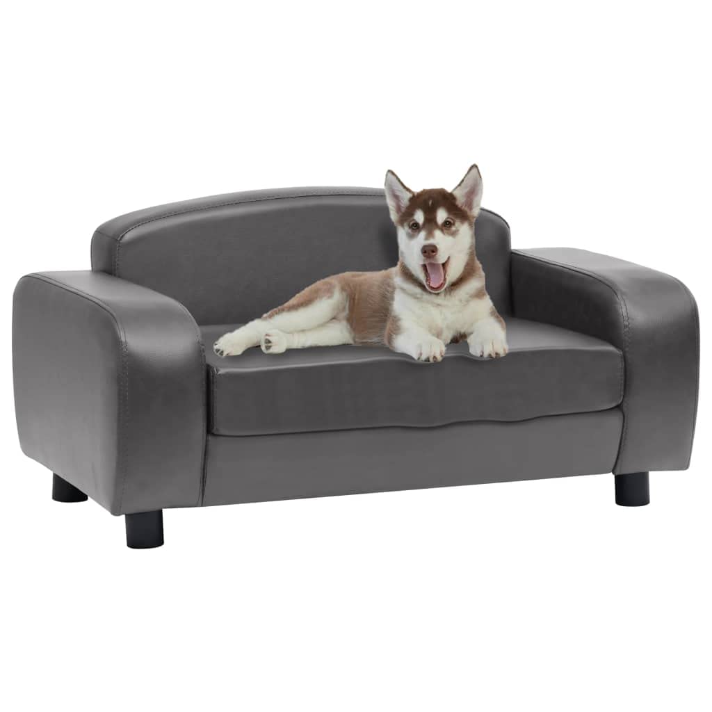 vidaXL Faux Leather Dog Sofa in Gray with Wooden Frame and Sturdy Wooden Legs - Ideal Pet Bed for Small Dogs and Cats