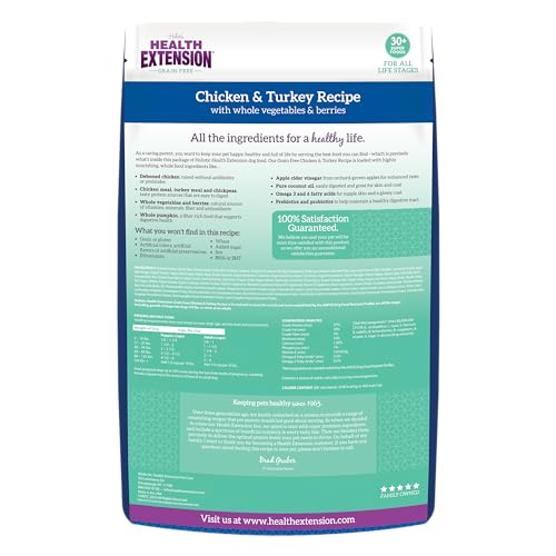 Health Extension Grain Free Chicken & Turkey Dry Dog Food (4 lb / 1.81 kg) - Whole Foods Ingredients Formula with a Blend of Tur