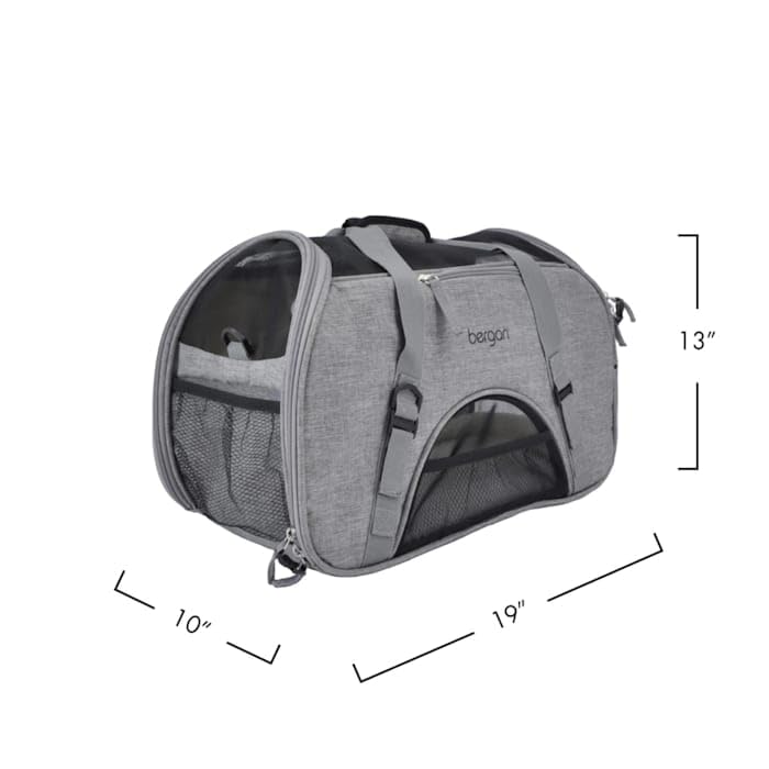 Coastal Pet Bergan Comfort Carrier - Safe, Comfortable Dog & Cat Travel Carrier - Airline Friendly Soft Pet Carrier - Breathable Carrier For Pet Owners - Heather Grey, 19' X 10' X 13'