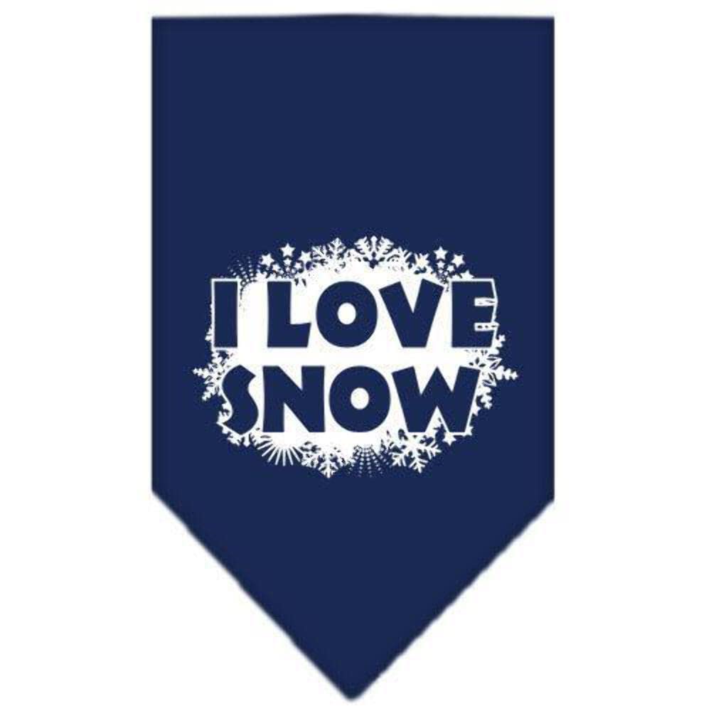 Christmas Pet and Dog Bandana Screen Printed, &quot;I Love Snow&quot; Black Large