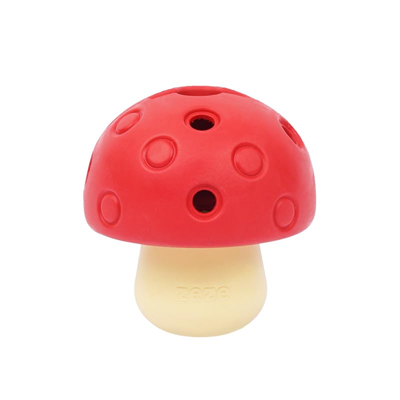 ZEZE Rubber Treat Dispensing Toy for Aggressive Chewers, Mushroom Style Interactive Slow Feeder Tough Puzzle Toys Teeth Cleaning