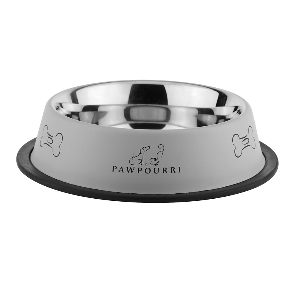 Pawpourri Printed AntiSkid Water And Food Feeding For Dogs And Cats Feeder Stainless Steel Pet Bowl (700 Ml White)