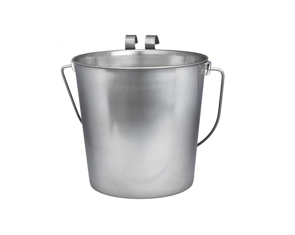 Indipets Heavy Duty Stainless Steel Flat Sided Pail With Hooks - 1 Quart - Lays Flat Against Dog Kennel, Crate Or Fence