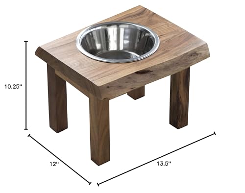 Buffalo Tools Awlspf: Acacia Wood Live Edge Single Bowl Pet Feeder Stand, Multi