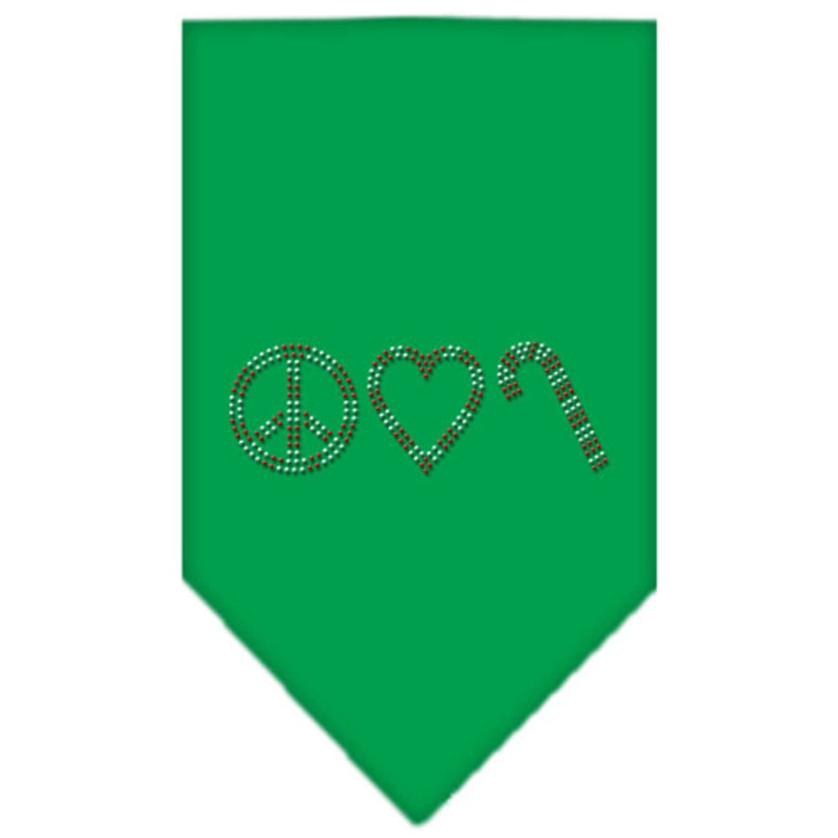 Christmas Pet and Dog Bandana Rhinestone, &quot;Peace, Love & Candy Canes&quot; Emerald Green Small