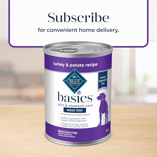 Blue Buffalo Basics Grain-Free Adult Wet Dog Food, Skin & Stomach Care, Limited Ingredient Diet, Turkey Recipe, 12.5-oz Can, 12