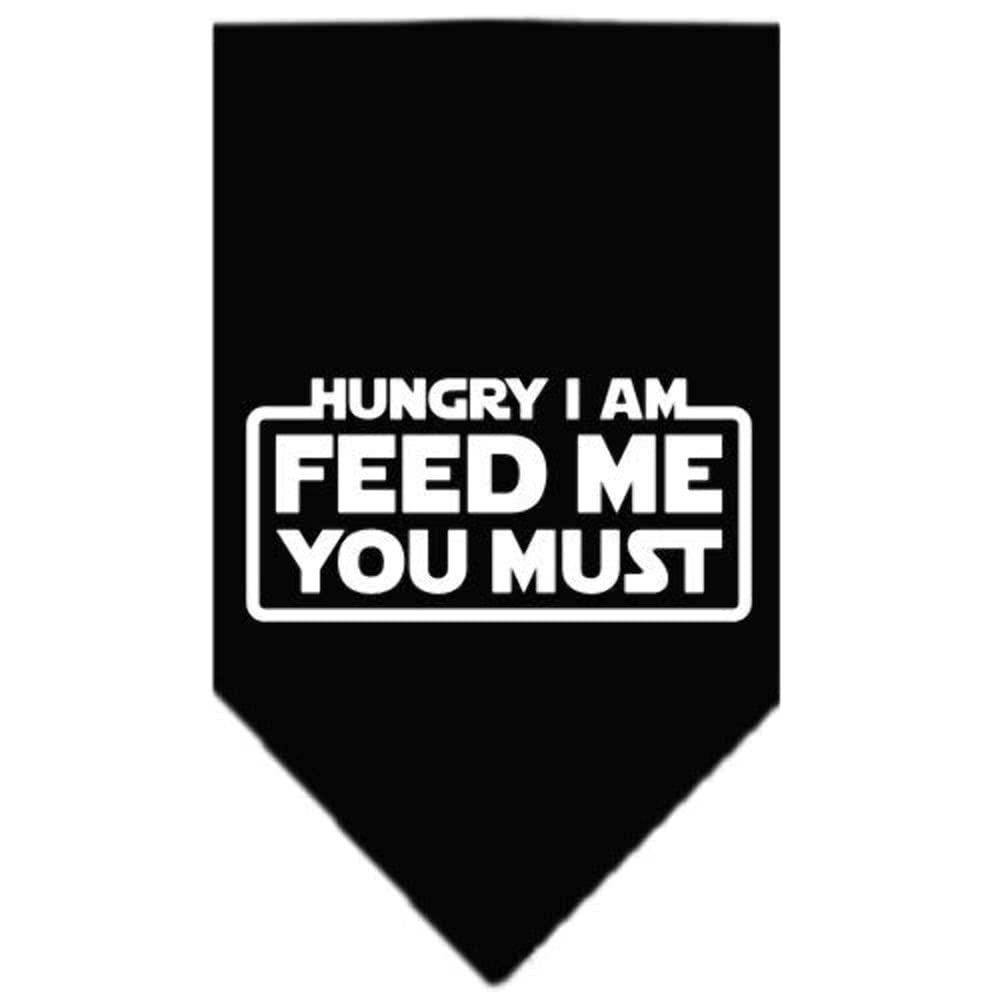 Pet and Dog Bandana Screen Printed, "Hungry I Am, Feed Me You Must" Navy Blue Small