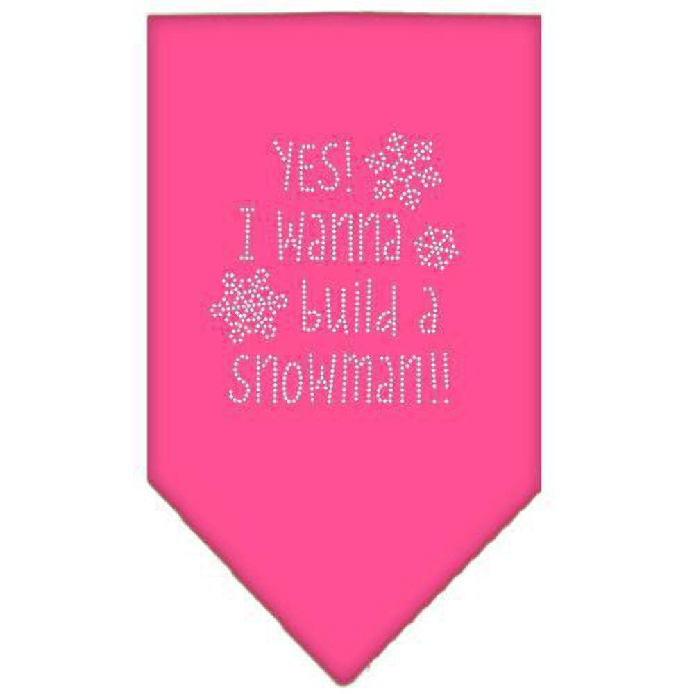 Christmas Pet and Dog Bandana Rhinestone, "Yes! I Want To Build A Snowman" Yellow Large