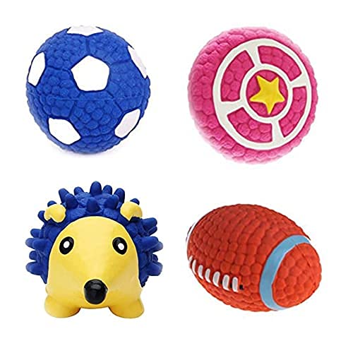 Pups&Pets Rubber Latex Cute Squeaky Football Toy For Puppy And Cat Combo Of 4 | Rugby | Football | Pie | Baseball |