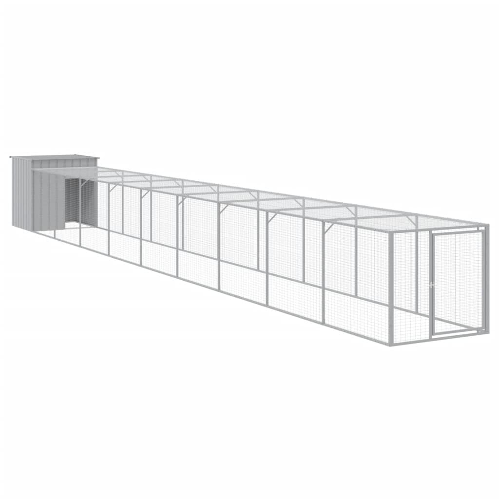Vidaxl Versatile Chicken Cage With Run - Light Gray, Galvanized Steel Construction, Mesh Design For Ample Ventilation, Convenient Access, Protective Roof - Suitable For Small Animals