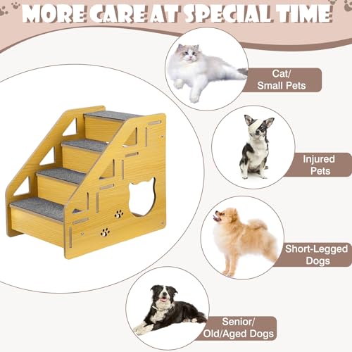 Anjisuny Dog Stairs For Small Dogs, 4-Step Dog Steps For Beds Or Couches, Wood Pet Stairs For Small Pets, 15' H Cat Stairs For