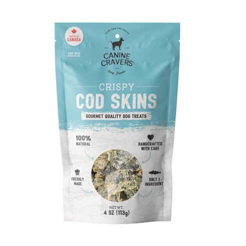 Canine Cravers Single Ingredient Dog Treats - Wild Caught Crispy Cod Skins - Human Grade Air Dried Hypoallergenic Pet Food - Gra