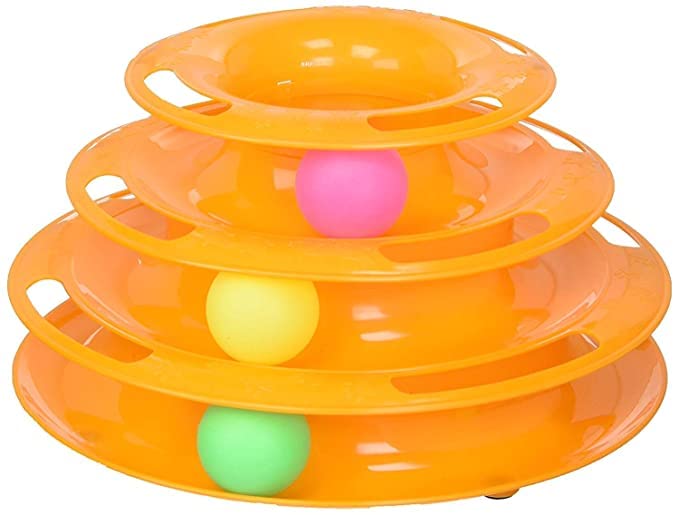 Woofy Plastic Tower Of Tracks Cat Toy With Balls Pet Amusement Interactive Board Game Toys  Colour May Vary