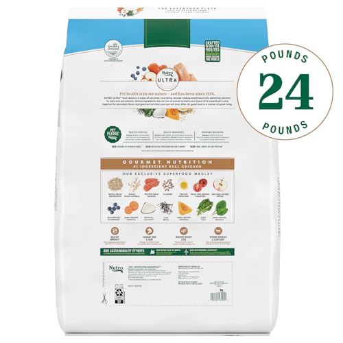 Nutro Ultra Adult Weight Management Dry Dog Food, Chicken, Lamb and Salmon Protein Trio, 24 lb Bag