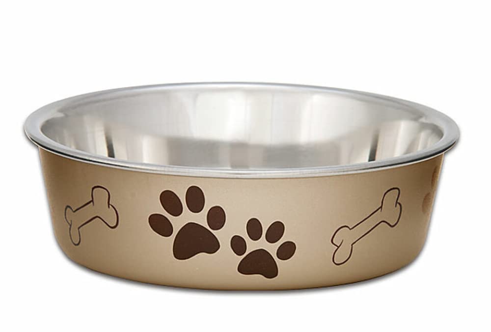 Loving Pets - Bella Bowls - Dog Food Water Bowl No Tip Stainless Steel Pet Bowl No Skid Spill Proof (Large, Champagne)