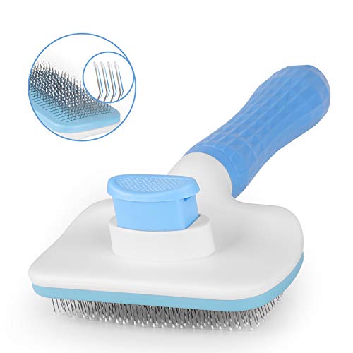 Atlamia Self Cleaning Slicker Brush,Dog Brush & Cat Brush With Massage Particles,Removes Loose Hair & Tangles,Skin Friendly & Promote Circulation-Blue