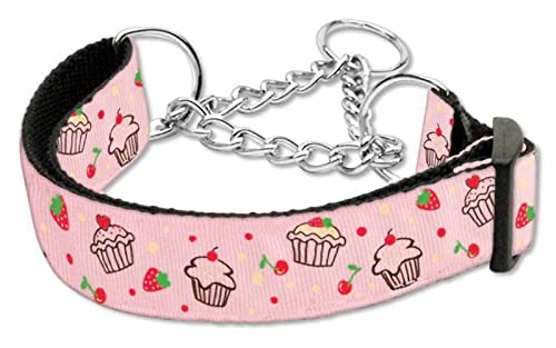 Mirage Pet Products Cupcakes Nylon Ribbon Martingale Collar for Pets, Medium, White