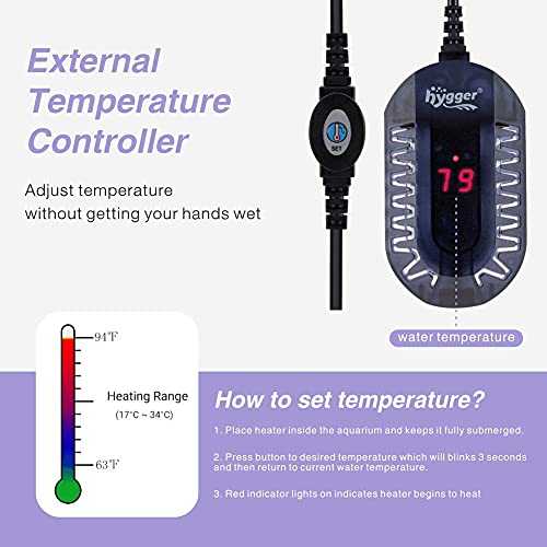Hygger Mini Glass Aquarium Heater Adjustable Led Digital Temperature Display Small Tank Heater For Turtle Betta Fish Bowl With P