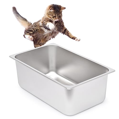 Kichwit Stainless Steel Cat Litter Box With High Sides, Metal Litter Pan For Cat, Non Stick Smooth Surface, 21.1' L X 13.1' W X 7.8' H