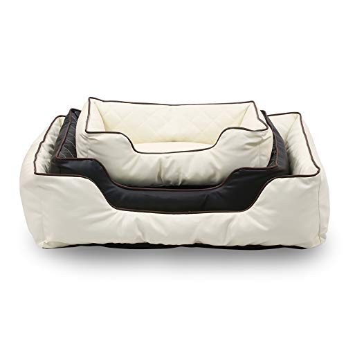 Happycare Textiles Luxury All Sides Faux leather Rectangle Pet Bed. Black color, 26x18 inches