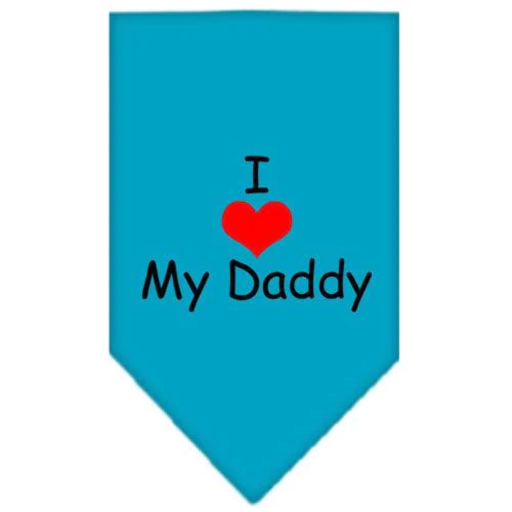 Pet and Dog Bandana Screen Printed, &quot;I Love My Daddy&quot; Turquoise Large