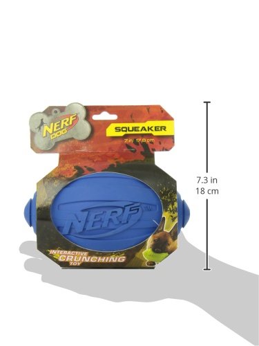 Nerf Dog Ridged Football Dog Toy With Interactive Squeaker, Lightweight, Durable And Water Resistant, 7 Inch Diameter For Medium/Large Breeds, Single Unit, Blue
