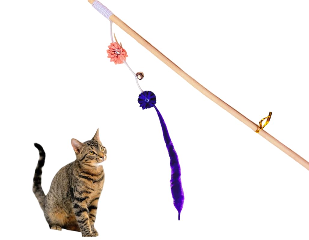Bohobark Interactive Cat Feather Teaser Wand Toys, Retractable Toys For Cat Fun Cat Kitten Kitty Playing Toy