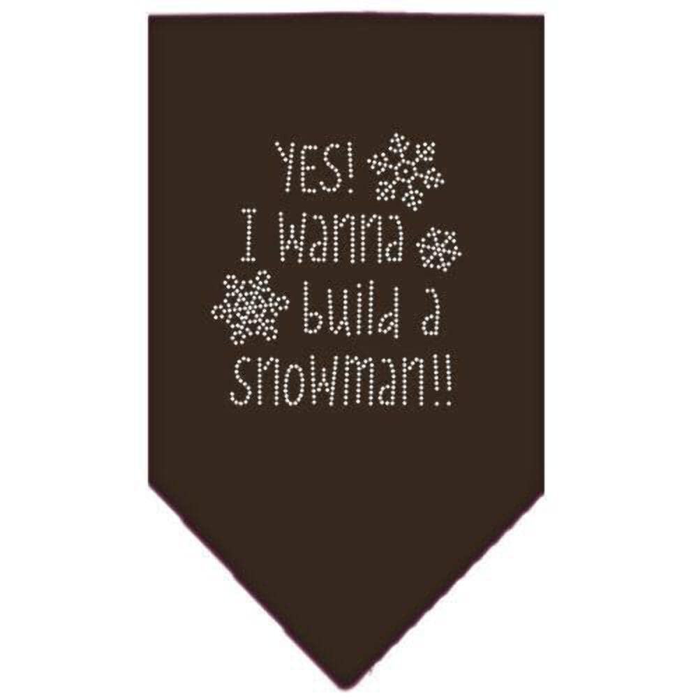 Christmas Pet and Dog Bandana Rhinestone, "Yes! I Want To Build A Snowman" Red Large