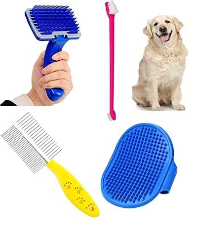 D&C PAWS Pet Combo Grooming Kit 2 in 1 Pet Massage Brush/Double Side Hair Straightening Brush/Teeth Cleaning Brush Comb | Ideal 
