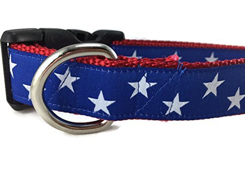 Caninedesign American Dog Collar, Stars, Red, Blue, 1 Inch Wide, Adjustable, Plastic Buckle, Quick Release, Medium And Large (Bl