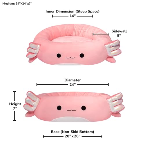 Squishmallows 24-Inch Archie The Axolotl Plush Pet Bed - Ultrasoft Medium Dog & Cat Bed in Pink