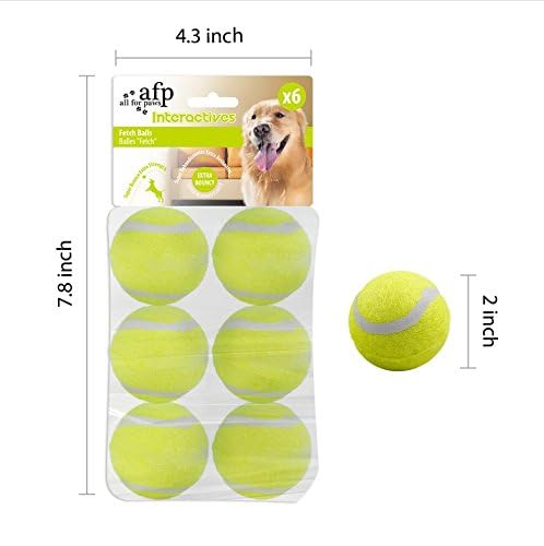 All For Paws Dog Tennis Balls For Dogs, Great For Mini Ball Launcher, 6 Pack 2 Inch Tennis Balls