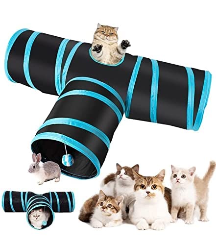 Cat Tunnel Kitten Dog Rabbits Cat Interactive Toy Play Toy Foldable Pet Cat Toy With Ball Tunnel (3 Way, Rainbow Color)