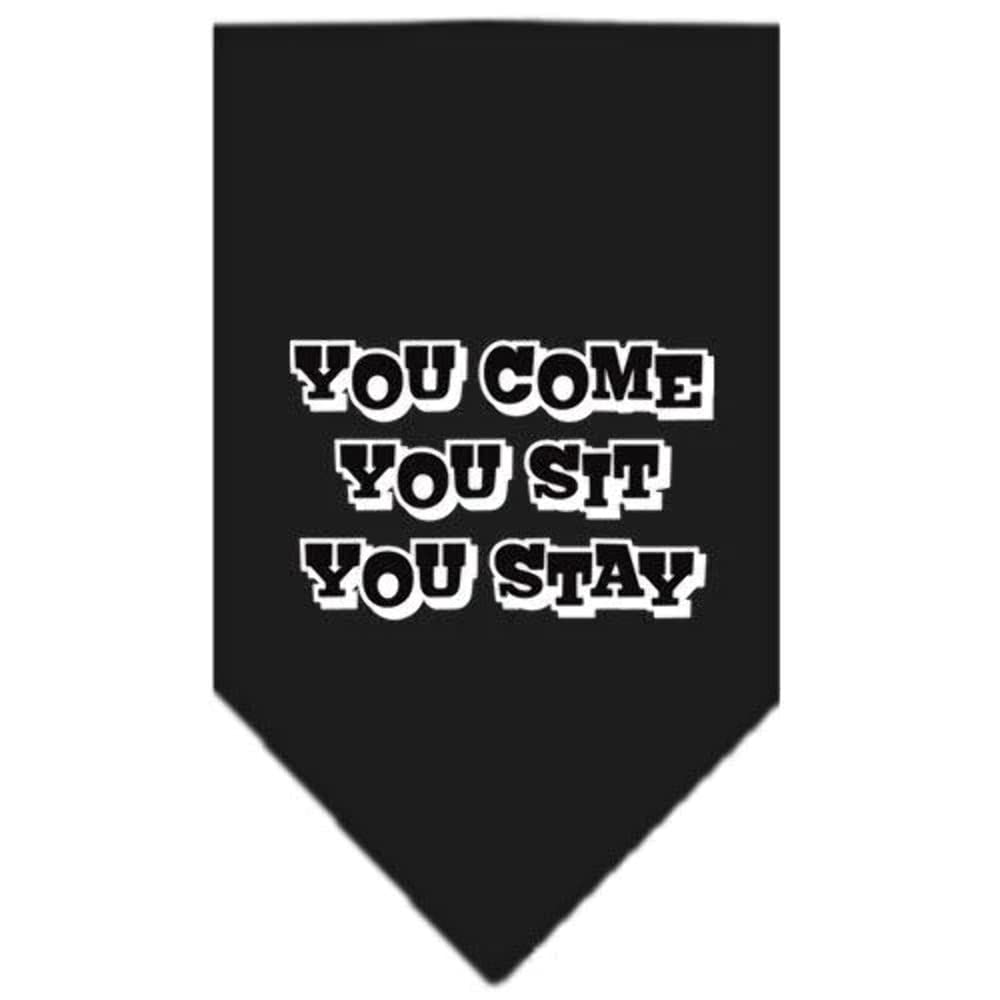 Pet and Dog Bandana Screen Printed, &quot;You Come, You Sit, You Stay&quot; Black Small