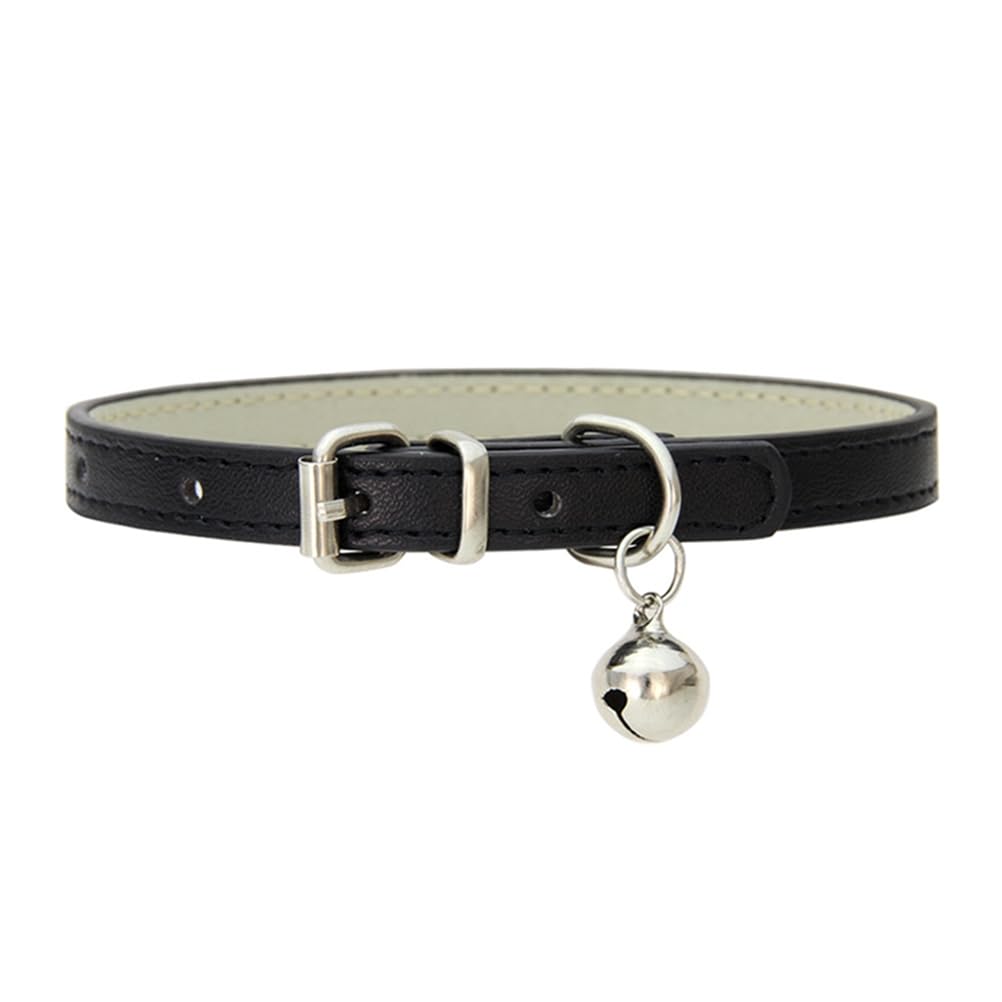 Black Small Dog Collar With Bell,Kitten Collars With Bell,Soft Pu Leather Puppy Collar Adjustable Buckle For Xxs Extra Small Med