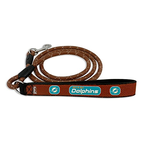 GameWear NFL Miami Dolphins Football Leather Rope Leash, Large, Brown