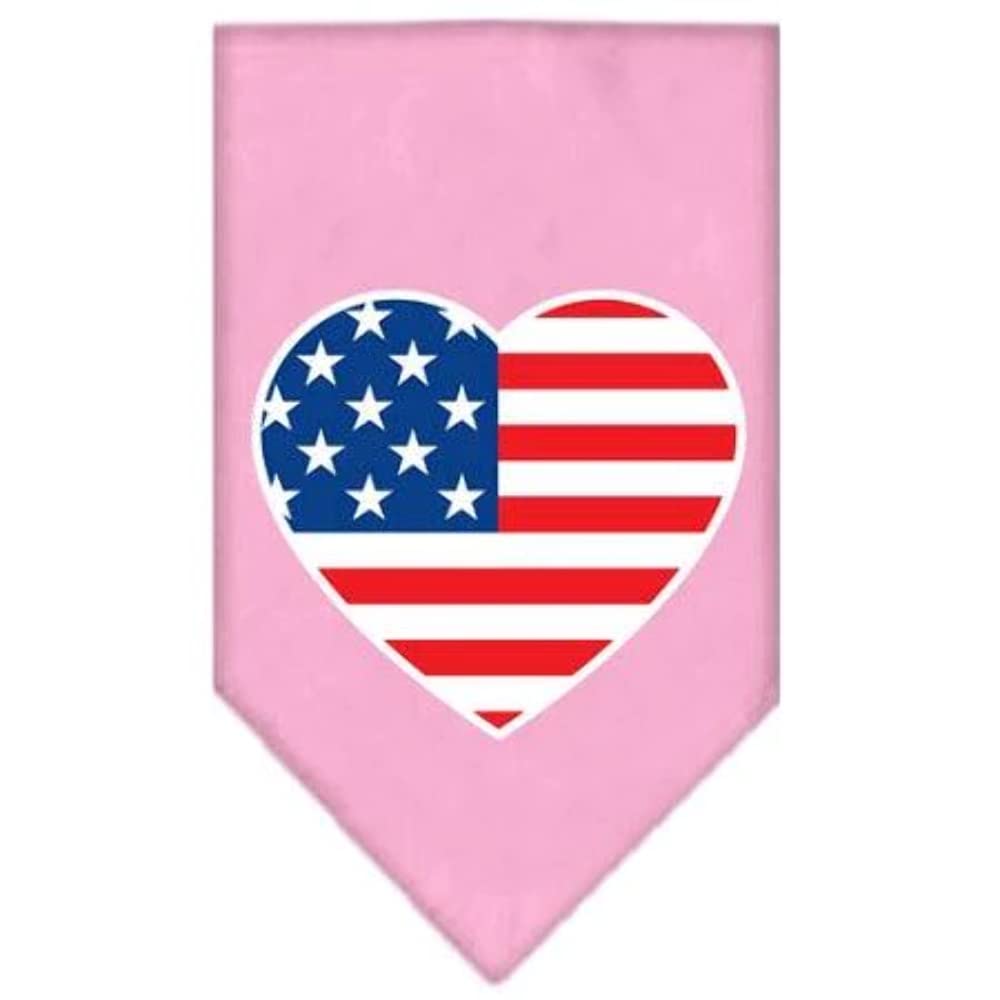 Mirage Pet Products American Flag Heart Screen Print Bandana Bright Pink, Small