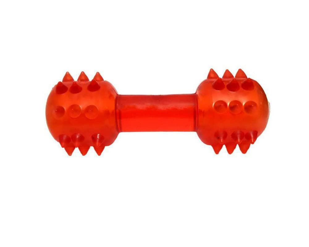 Pawcloud Rubber Chew Dog Toy, Spiked Bell Dumbell, Color May Vary