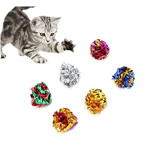 Ismarten 12 Packs Crinkle Balls Cat Toys For Indoor Cats, Lightweight Shiny Crinkle Paper Ball For Kitten (Random Color) (2.36 I